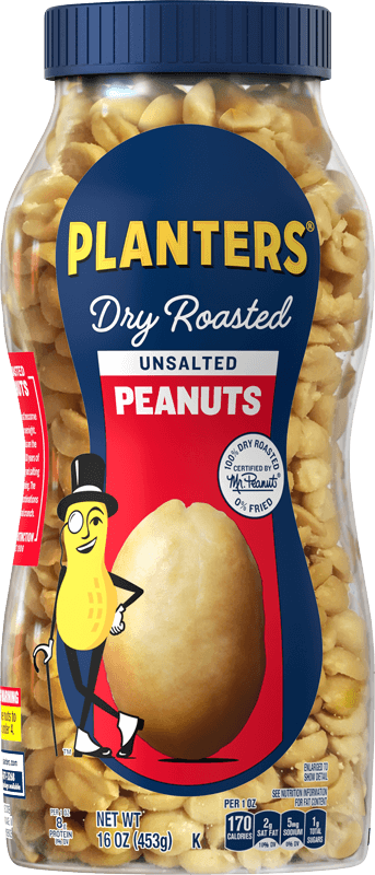Container of Planters Unsalted Dry Roasted Peanuts