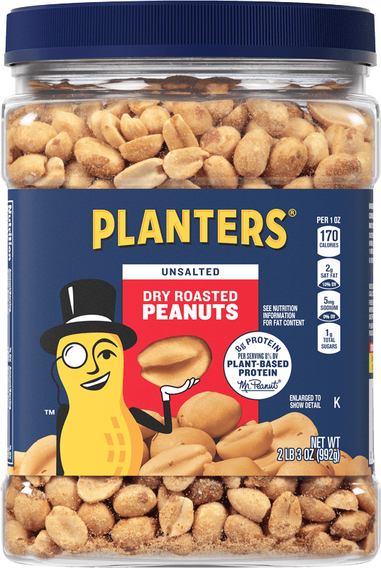 Container of Planters Unsalted Dry Roasted Peanuts