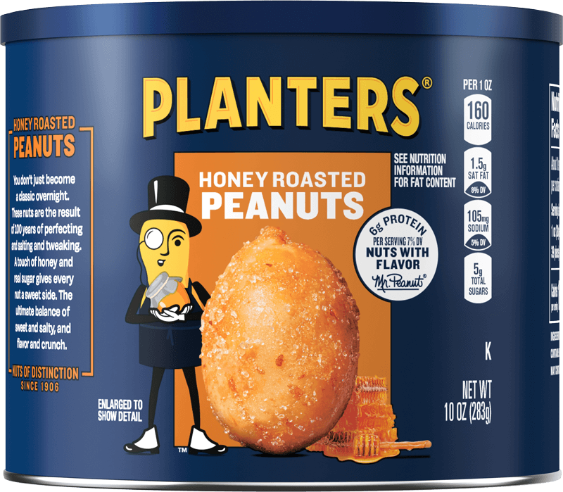 Container of Planter’s Honey Roasted Peanuts