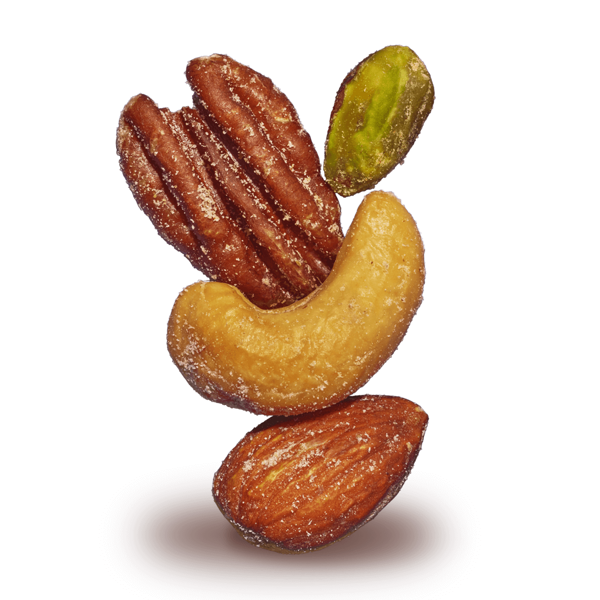 hero image of stacked mixed nuts with salt